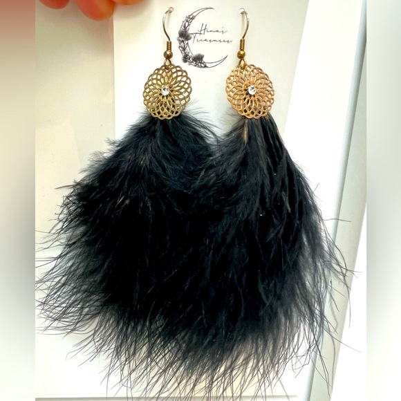 Black Feather Statement Earrings - Picture 1 of 5